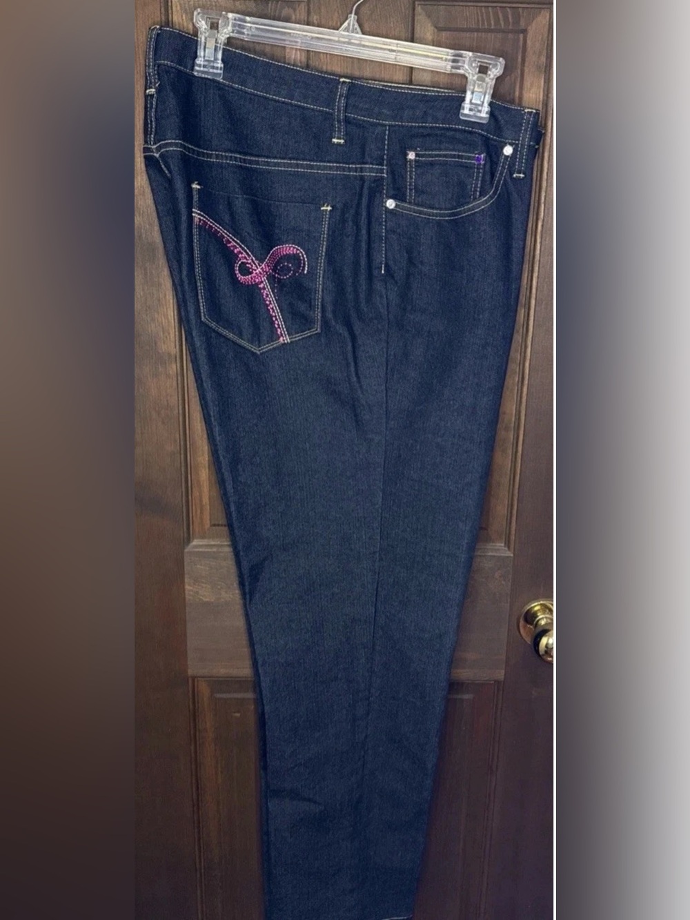 LEXI Jeans Womens 16 Indigo Black Denim Pink Embroidered Pocket Beaded EUC Y2K